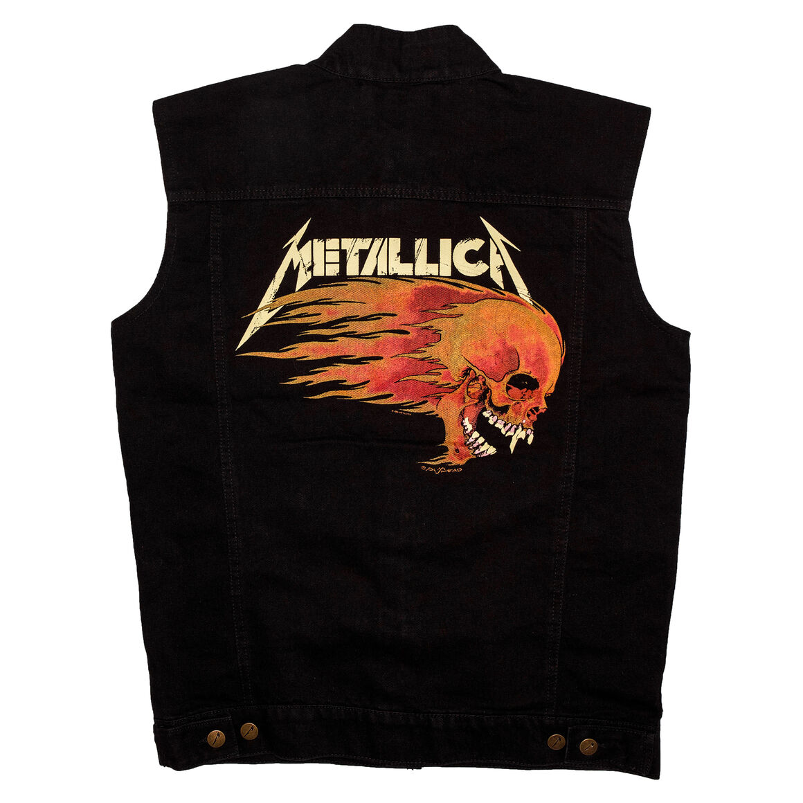 Flaming Skull Moto Denim Vest, , hi-res